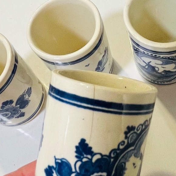 Vintage Set of 4 DELFT Holland shot glasses Vandermint ceramic liqueur cups. - Picture 5 of 5